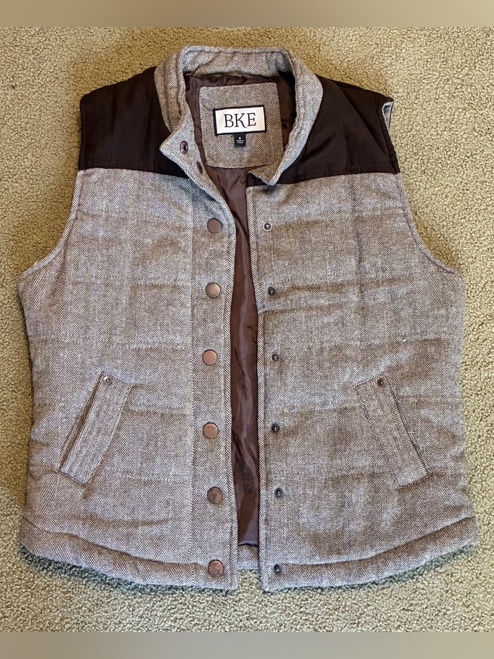 Buckle BKE Women Vest Poly/Wool Blend Lined Medium Brown/Tan Standard Fit Small